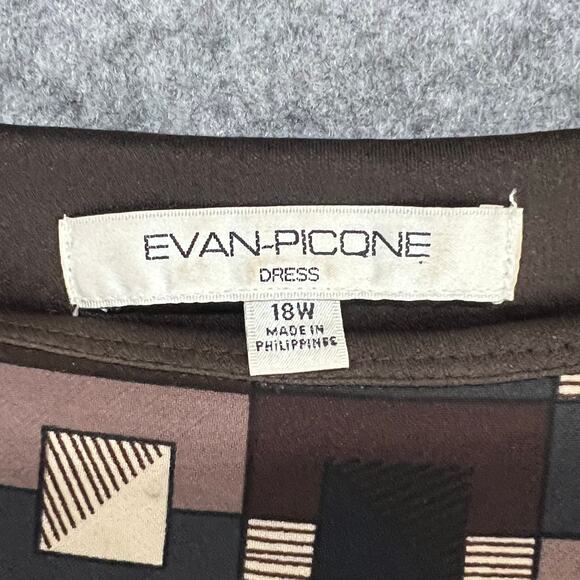 Evan Picone Sheath Dress Womens 18W Black Brown Geometric Twist Front Retro Chic - Picture 11 of 12